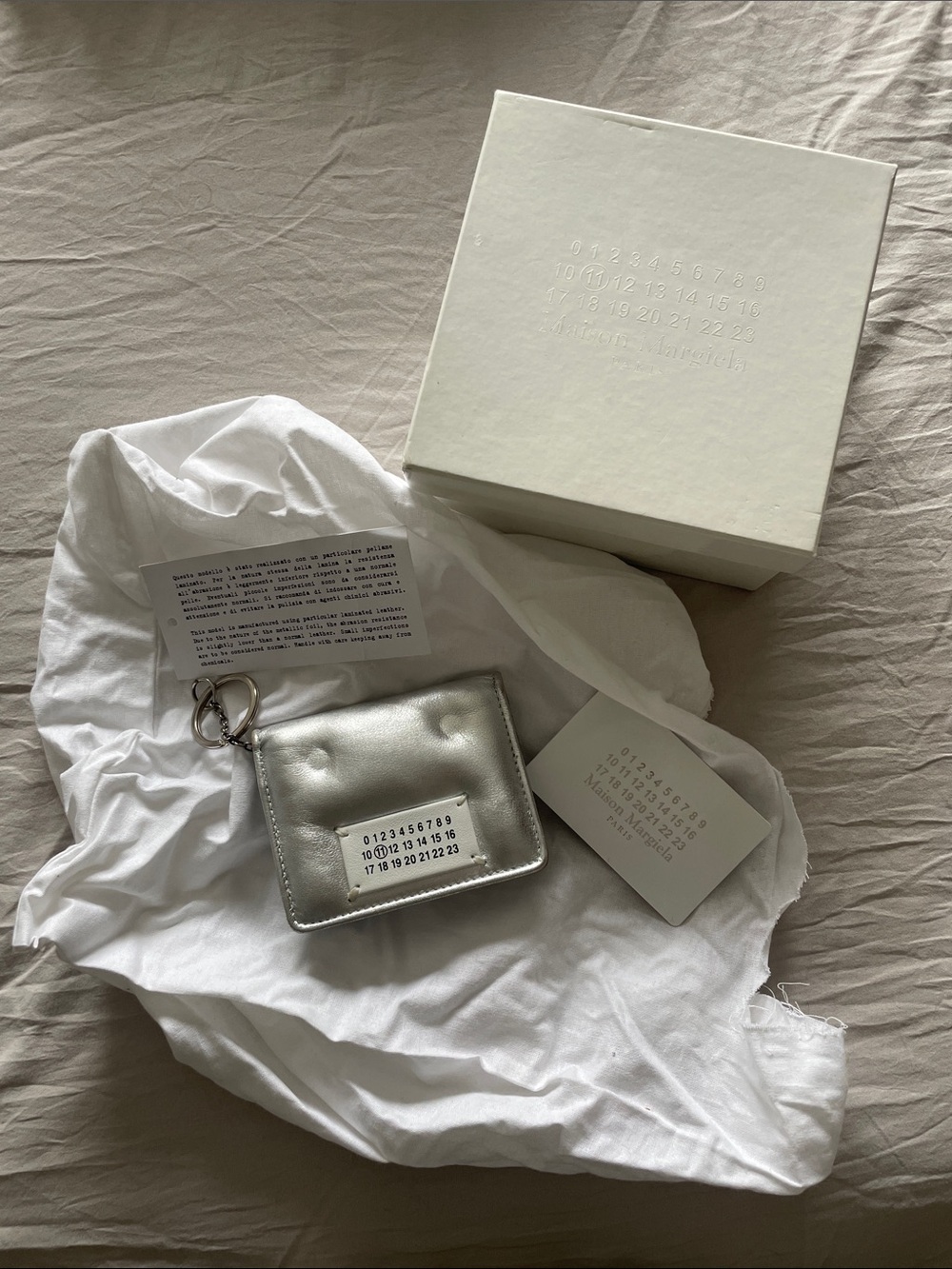 Maison Martin Margiela Silver Leather Card Wallet with Keyring
